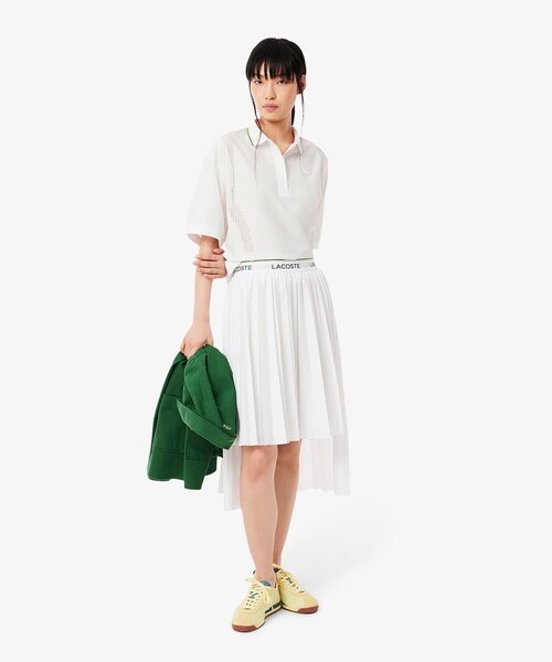 LACOSTE ホワイト プリーツスカート XS セール】 配色ステッチプリーツテニススカート （ミニ・ひざ丈