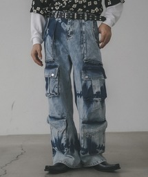 Chemically washed hard bleached denim cargo pants / ケミカルウォッシュハードブリーチデニムカーゴパンツ