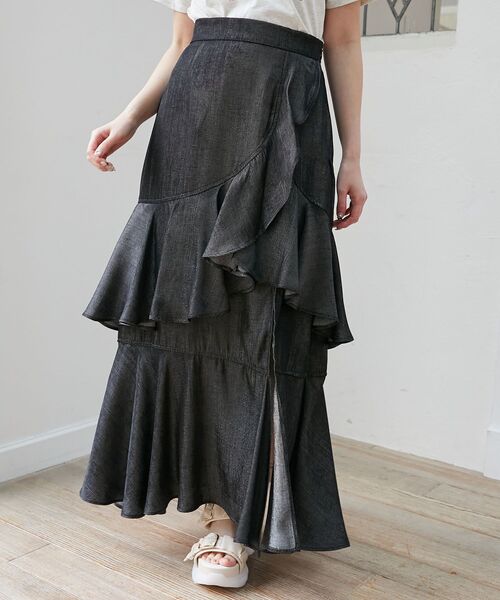 MAJESTIC LEGON（マジェスティックレゴン）の「フリルデザインスリットスカート（スカート・レディース・ブラック/ホワイト系その他2/ブラック系その他/ホワイト系その他・SMALL/MEDIUM）」の22枚目の写真