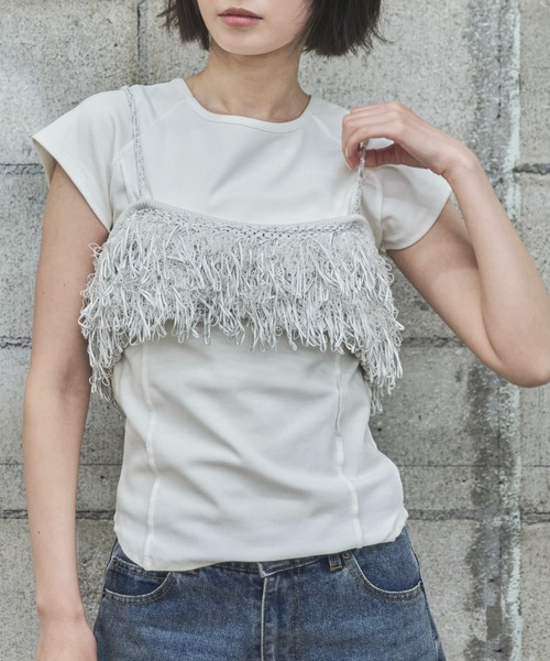 feepur(フェピュール)の「フライスアウトロックフレンチTee(Tシャツ/カットソー・レディース・オフホワイト/ブラック/オートミール/イエロー・MEDIUM)」の5枚目の写真