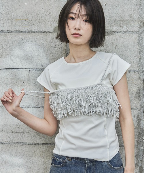 feepur(フェピュール)の「フライスアウトロックフレンチTee(Tシャツ/カットソー・レディース・オフホワイト/ブラック/オートミール/イエロー・MEDIUM)」の6枚目の写真