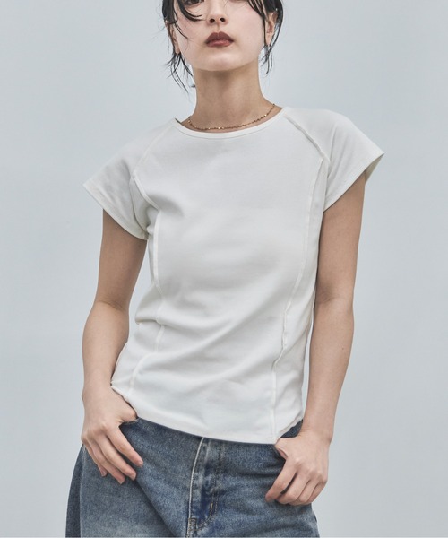 feepur(フェピュール)の「フライスアウトロックフレンチTee(Tシャツ/カットソー・レディース・オフホワイト/ブラック/オートミール/イエロー・MEDIUM)」の7枚目の写真