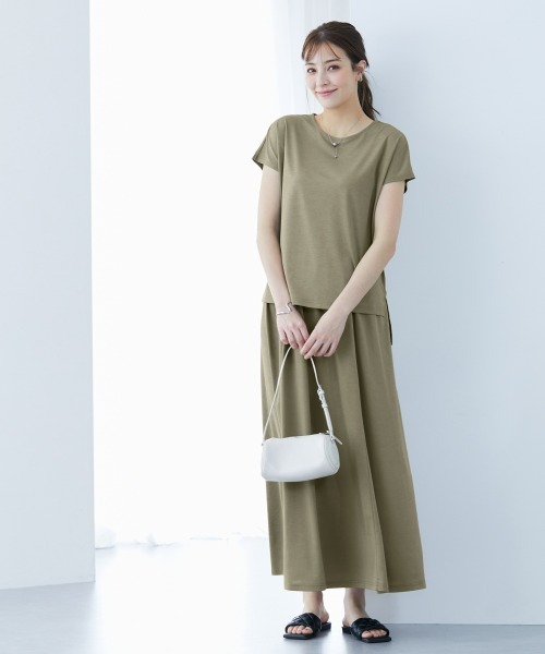 slattgir(スラットジール)の「高身長 接触冷感・UVカット2点セット(トップス+スカート)(トールサイズ)(Tシャツ/カットソー・レディース・ブラック/カーキ・5L/M/L/LL/3L/4L)」の3枚目の写真