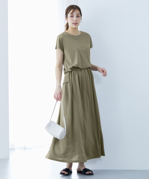 slattgir(スラットジール)の「高身長 接触冷感・UVカット2点セット(トップス+スカート)(トールサイズ)(Tシャツ/カットソー・レディース・ブラック/カーキ・5L/M/L/LL/3L/4L)」の5枚目の写真