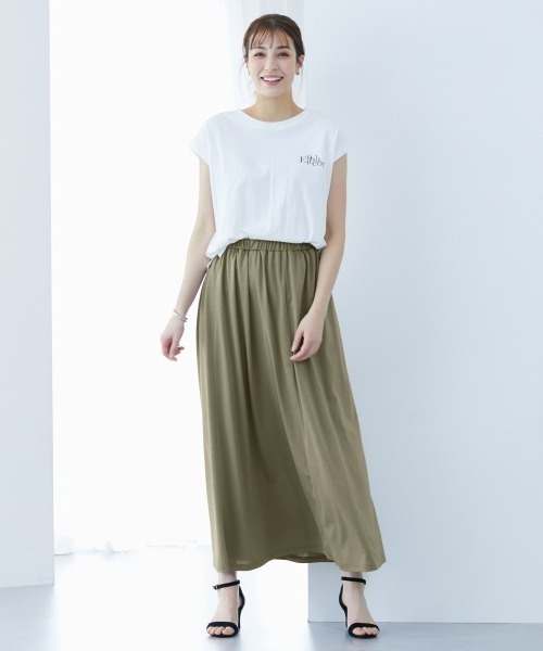 slattgir(スラットジール)の「高身長 接触冷感・UVカット2点セット(トップス+スカート)(トールサイズ)(Tシャツ/カットソー・レディース・ブラック/カーキ・5L/M/L/LL/3L/4L)」の8枚目の写真