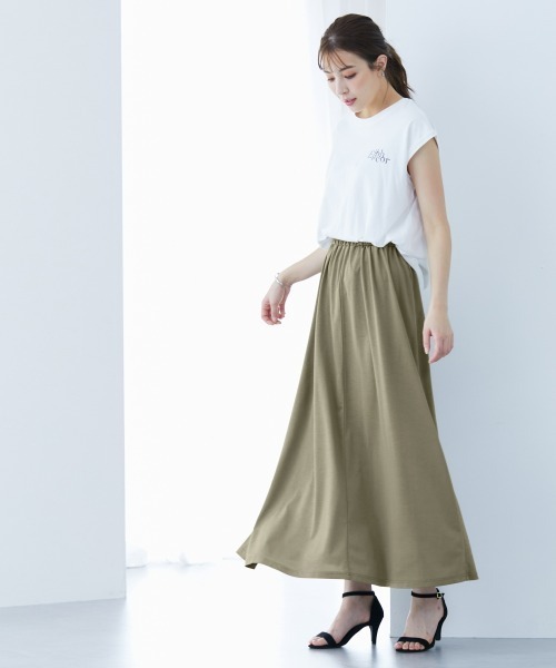 slattgir(スラットジール)の「高身長 接触冷感・UVカット2点セット(トップス+スカート)(トールサイズ)(Tシャツ/カットソー・レディース・ブラック/カーキ・5L/M/L/LL/3L/4L)」の9枚目の写真