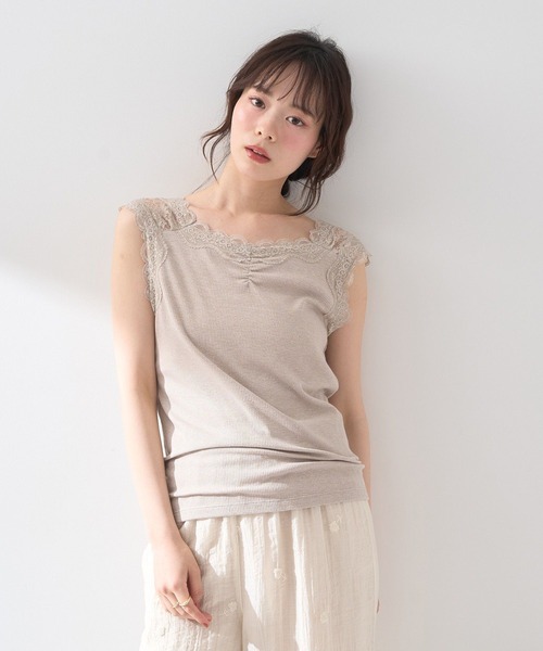 earth music&ecology（アースミュージックアンドエコロジー）の「ラメテレコショルダーレースタンクトップ（タンクトップ・レディース・アイボリー/ブラック/サックスブルー/ベージュ・M/S）」の10枚目の写真