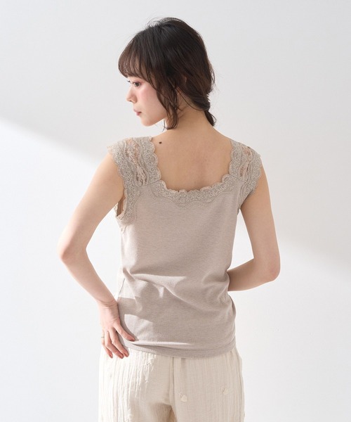 earth music&ecology（アースミュージックアンドエコロジー）の「ラメテレコショルダーレースタンクトップ（タンクトップ・レディース・アイボリー/ブラック/サックスブルー/ベージュ・M/S）」の11枚目の写真