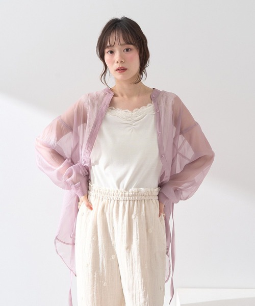 earth music&ecology（アースミュージックアンドエコロジー）の「ラメテレコショルダーレースタンクトップ（タンクトップ・レディース・アイボリー/ブラック/サックスブルー/ベージュ・M/S）」の8枚目の写真