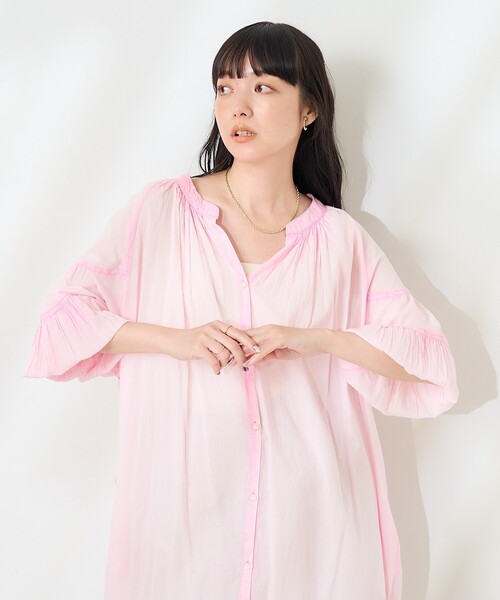 セール】インド カラー加工 シャツワンピース（シャツワンピース