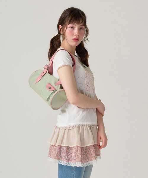 TINA：JOJUN（ティーナジョジュン）の「バイカラー デニムミニバッグ TINA：JOJUN（ハンドバッグ・レディース・ブラウン/ピンク・F）」の4枚目の写真