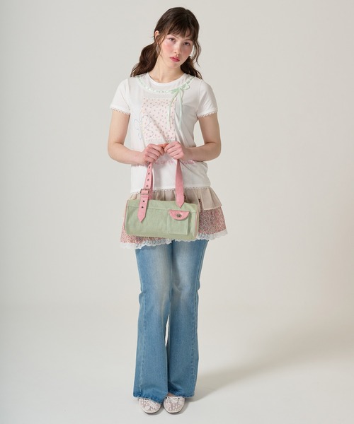 TINA：JOJUN（ティーナジョジュン）の「バイカラー デニムミニバッグ TINA：JOJUN（ハンドバッグ・レディース・ブラウン/ピンク・F）」の6枚目の写真