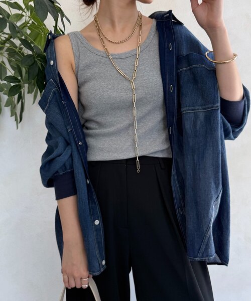 DouDou（ドゥドゥ）の「【新色追加】リブタンク（Tシャツ/カットソー・レディース・ブラック/オフホワイト/ベージュ/レッド/グレー/ブルー・FREE）」の3枚目の写真