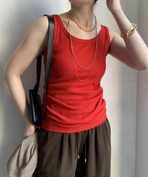 DouDou（ドゥドゥ）の「【新色追加】リブタンク（Tシャツ/カットソー・レディース・ブラック/オフホワイト/ベージュ/レッド/グレー/ブルー・FREE）」の22枚目の写真