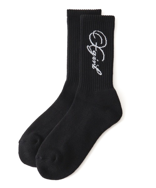 X-girl（エックスガール）の「PENCIL SCRIPT LOGO RIB SOCKS（ソックス/靴下・レディース・ホワイト/ブラック・ONE SIZE）」の2枚目の写真