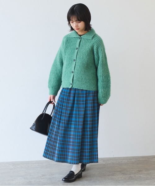 bulle de savon（ビュルデサボン）の「ネパールハンドニット ウール/ナイロン waffle ニットジャケット（ニット/セーター・レディース・グリーン/ホワイト・FREE）」の19枚目の写真