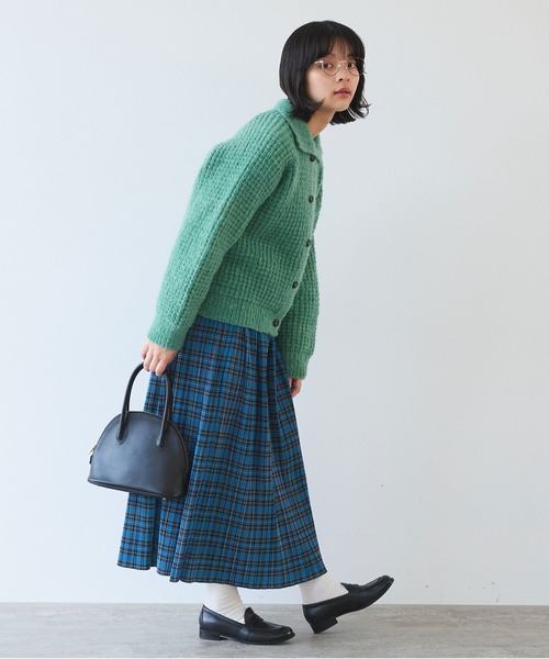 bulle de savon（ビュルデサボン）の「ネパールハンドニット ウール/ナイロン waffle ニットジャケット（ニット/セーター・レディース・グリーン/ホワイト・FREE）」の20枚目の写真