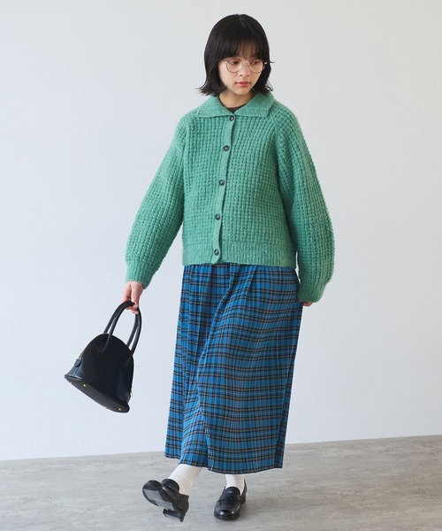 bulle de savon（ビュルデサボン）の「ネパールハンドニット ウール/ナイロン waffle ニットジャケット（ニット/セーター・レディース・グリーン/ホワイト・FREE）」の21枚目の写真
