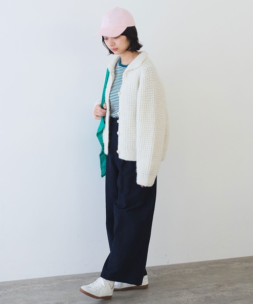 bulle de savon（ビュルデサボン）の「ネパールハンドニット ウール/ナイロン waffle ニットジャケット（ニット/セーター・レディース・グリーン/ホワイト・FREE）」の10枚目の写真