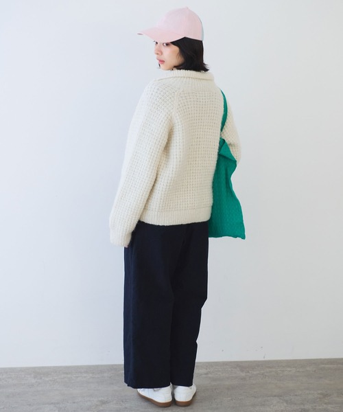 bulle de savon（ビュルデサボン）の「ネパールハンドニット ウール/ナイロン waffle ニットジャケット（ニット/セーター・レディース・グリーン/ホワイト・FREE）」の11枚目の写真
