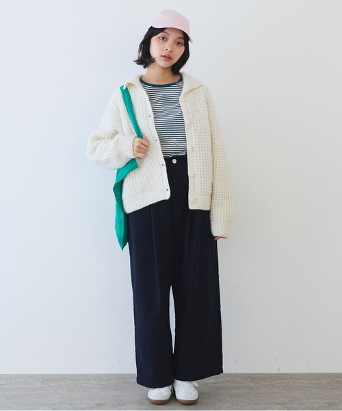 bulle de savon（ビュルデサボン）の「ネパールハンドニット ウール/ナイロン waffle ニットジャケット（ニット/セーター・レディース・グリーン/ホワイト・FREE）」の9枚目の写真