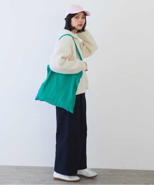 bulle de savon（ビュルデサボン）の「ネパールハンドニット ウール/ナイロン waffle ニットジャケット（ニット/セーター・レディース・グリーン/ホワイト・FREE）」の12枚目の写真