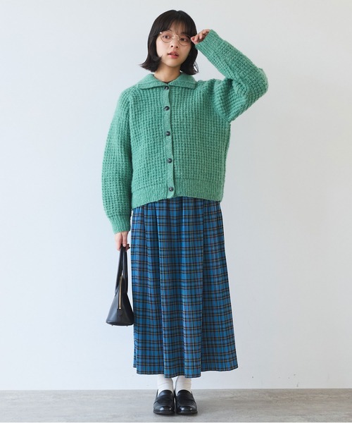 bulle de savon（ビュルデサボン）の「ネパールハンドニット ウール/ナイロン waffle ニットジャケット（ニット/セーター・レディース・グリーン/ホワイト・FREE）」の22枚目の写真