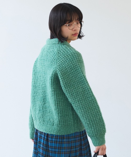 bulle de savon（ビュルデサボン）の「ネパールハンドニット ウール/ナイロン waffle ニットジャケット（ニット/セーター・レディース・グリーン/ホワイト・FREE）」の16枚目の写真