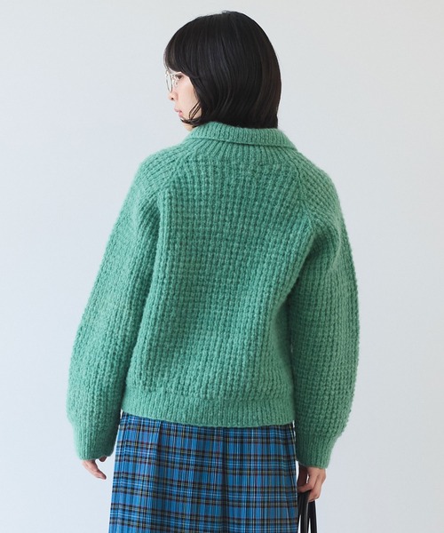 bulle de savon（ビュルデサボン）の「ネパールハンドニット ウール/ナイロン waffle ニットジャケット（ニット/セーター・レディース・グリーン/ホワイト・FREE）」の17枚目の写真