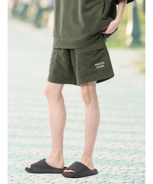 TAKA-Q（タカキュー）の「【マシンウォッシャブル】タカキュー Sauna Camp×T/Q パイルショーツ(セットアップ可能)（その他パンツ・メンズ・ネイビー/ブラック/カーキ・FREE）」の2枚目の写真