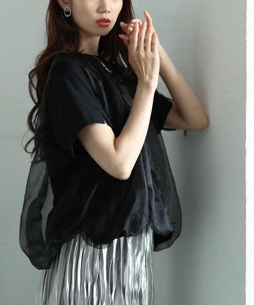 Sawa a la mode（サワアラモード）の「チュールドッキングバルーンカットソー（Tシャツ/カットソー・レディース・ブラック/ホワイト・FREE）」の2枚目の写真