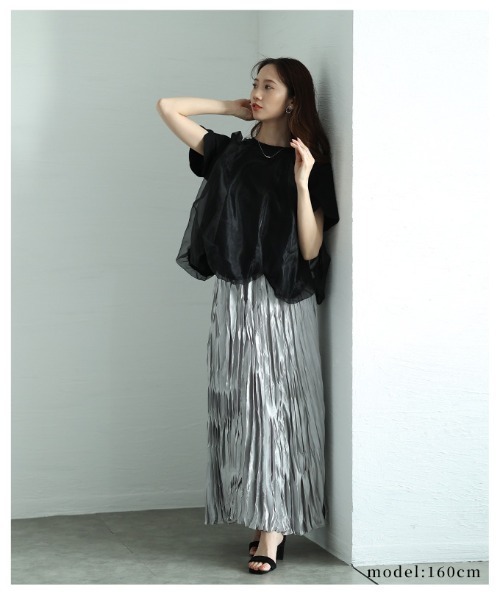 Sawa a la mode（サワアラモード）の「チュールドッキングバルーンカットソー（Tシャツ/カットソー・レディース・ブラック/ホワイト・FREE）」の3枚目の写真