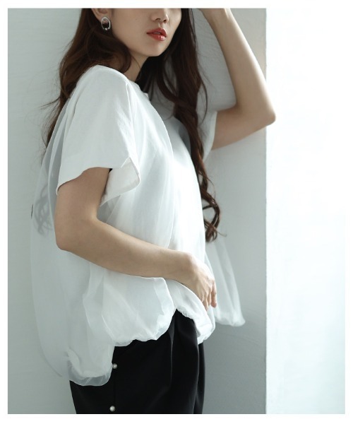 Sawa a la mode（サワアラモード）の「チュールドッキングバルーンカットソー（Tシャツ/カットソー・レディース・ブラック/ホワイト・FREE）」の5枚目の写真