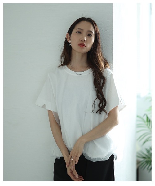 Sawa a la mode（サワアラモード）の「チュールドッキングバルーンカットソー（Tシャツ/カットソー・レディース・ブラック/ホワイト・FREE）」の6枚目の写真