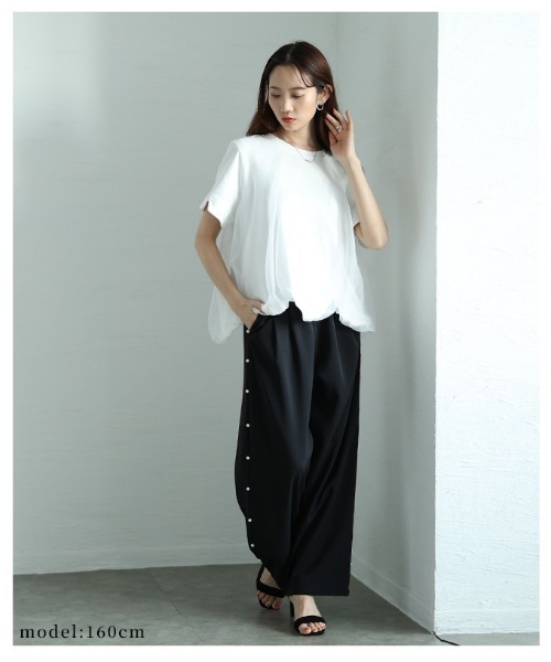 Sawa a la mode（サワアラモード）の「チュールドッキングバルーンカットソー（Tシャツ/カットソー・レディース・ブラック/ホワイト・FREE）」の7枚目の写真