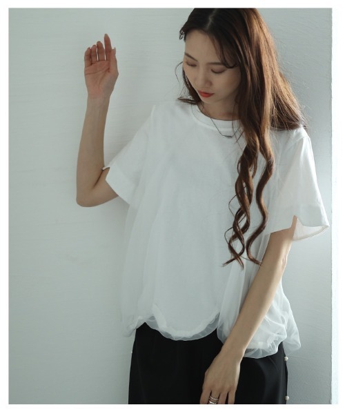 Sawa a la mode（サワアラモード）の「チュールドッキングバルーンカットソー（Tシャツ/カットソー・レディース・ブラック/ホワイト・FREE）」の8枚目の写真