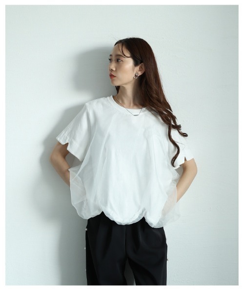 Sawa a la mode（サワアラモード）の「チュールドッキングバルーンカットソー（Tシャツ/カットソー・レディース・ブラック/ホワイト・FREE）」の9枚目の写真