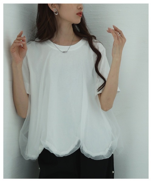 Sawa a la mode（サワアラモード）の「チュールドッキングバルーンカットソー（Tシャツ/カットソー・レディース・ブラック/ホワイト・FREE）」の11枚目の写真