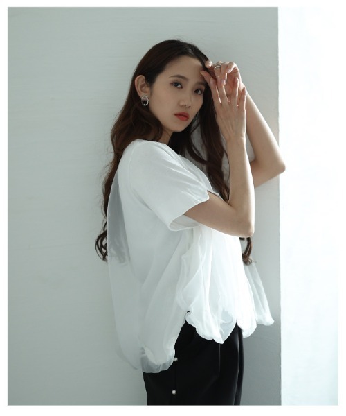 Sawa a la mode（サワアラモード）の「チュールドッキングバルーンカットソー（Tシャツ/カットソー・レディース・ブラック/ホワイト・FREE）」の12枚目の写真