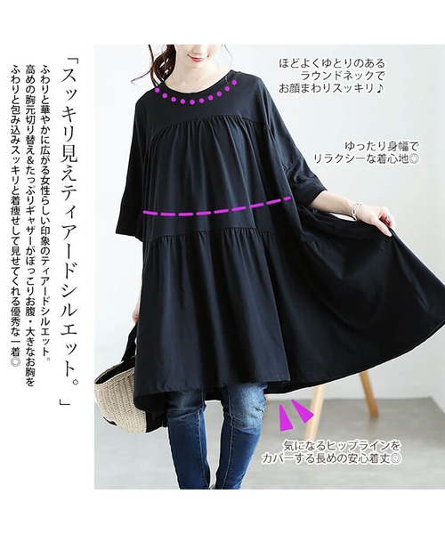 GOLDJAPAN(ゴールドジャパン)の「ビックティアードチュニックTシャツ【大きいサイズ対応】(チュニック・レディース・ベージュ系/ブラック/カーキ/オフホワイト・LL~3L/4L~5L)」の7枚目の写真