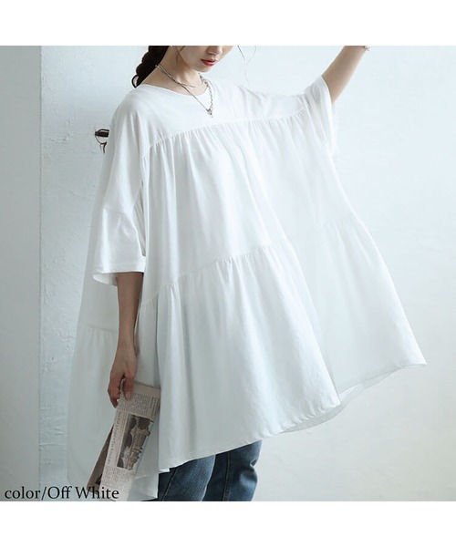 GOLDJAPAN(ゴールドジャパン)の「ビックティアードチュニックTシャツ【大きいサイズ対応】(チュニック・レディース・ベージュ系/ブラック/カーキ/オフホワイト・LL~3L/4L~5L)」の10枚目の写真