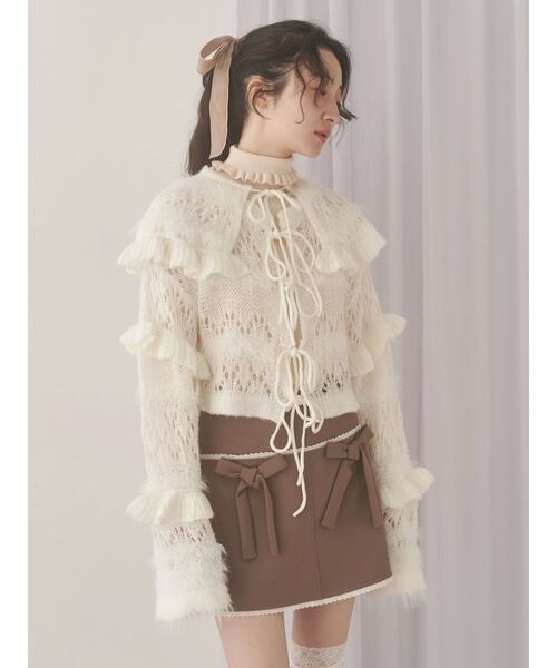 merry jenny（メリージェニー）の「fluffy border cardigan（カーディガン/ボレロ・レディース・ピンク/グレー/オフホワイト・FREE）」の7枚目の写真