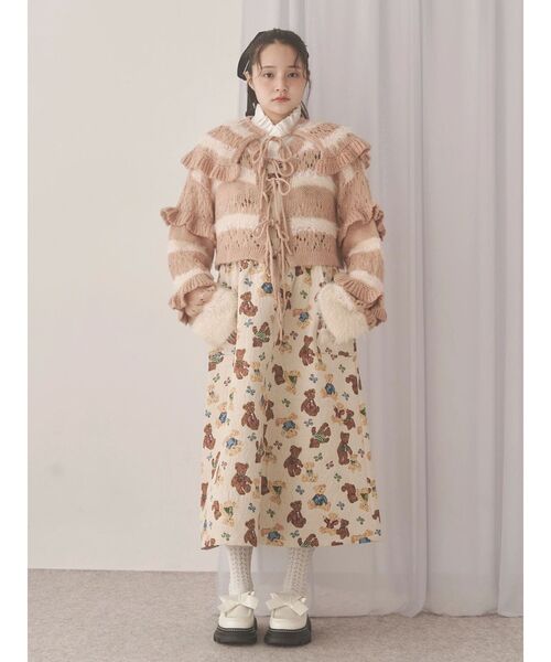 merry jenny（メリージェニー）の「fluffy border cardigan（カーディガン/ボレロ・レディース・ピンク/グレー/オフホワイト・FREE）」の11枚目の写真