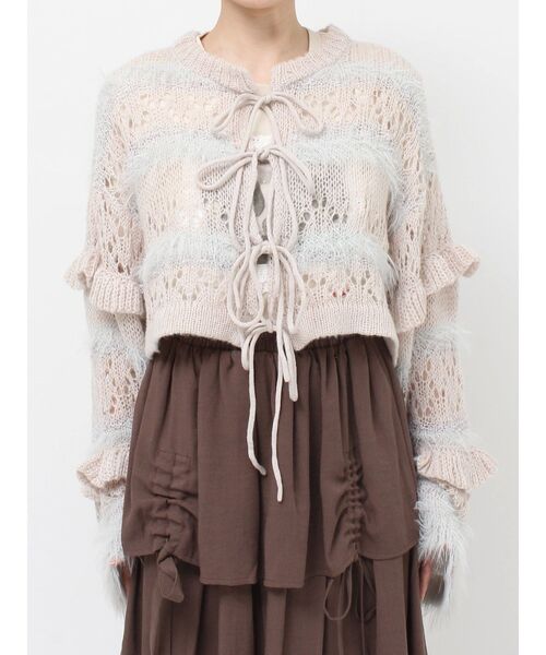 merry jenny（メリージェニー）の「fluffy border cardigan（カーディガン/ボレロ・レディース・ピンク/グレー/オフホワイト・FREE）」の12枚目の写真