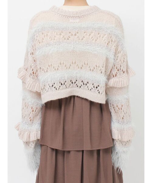 merry jenny（メリージェニー）の「fluffy border cardigan（カーディガン/ボレロ・レディース・ピンク/グレー/オフホワイト・FREE）」の14枚目の写真