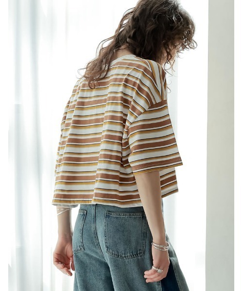 Re:EDIT（リエディ）の「[2025 SUMMER COLLECTION]綿天竺マルチボーダーＴシャツ（Tシャツ/カットソー・レディース・ネイビー/ブラウン/レッド・FREE）」の6枚目の写真