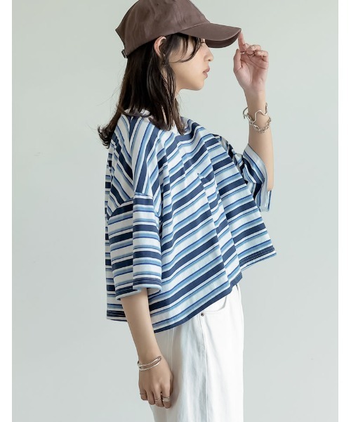 Re:EDIT（リエディ）の「[2025 SUMMER COLLECTION]綿天竺マルチボーダーＴシャツ（Tシャツ/カットソー・レディース・ネイビー/ブラウン/レッド・FREE）」の13枚目の写真