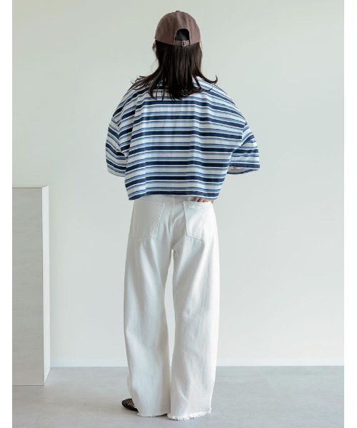 Re:EDIT（リエディ）の「[2025 SUMMER COLLECTION]綿天竺マルチボーダーＴシャツ（Tシャツ/カットソー・レディース・ネイビー/ブラウン/レッド・FREE）」の14枚目の写真