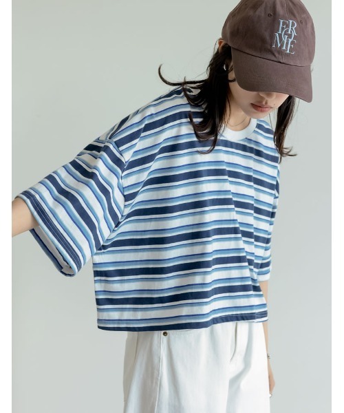 Re:EDIT（リエディ）の「[2025 SUMMER COLLECTION]綿天竺マルチボーダーＴシャツ（Tシャツ/カットソー・レディース・ネイビー/ブラウン/レッド・FREE）」の15枚目の写真