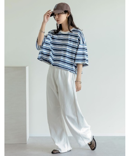 Re:EDIT（リエディ）の「[2025 SUMMER COLLECTION]綿天竺マルチボーダーＴシャツ（Tシャツ/カットソー・レディース・ネイビー/ブラウン/レッド・FREE）」の12枚目の写真